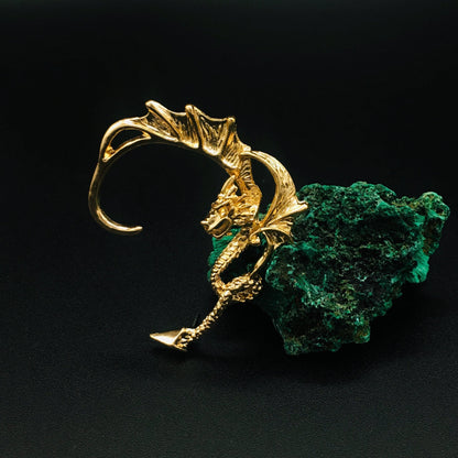 Gothic Gold Fantasy Dragon Ear Cuff | Left Ear Wrap Jewelry
