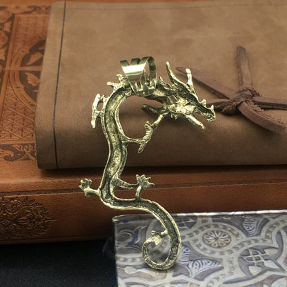 Vintage Gothic Punk Dragon Ear Cuff | Gold & Silver Clip-On Earring for Left Ear | No Piercing Required