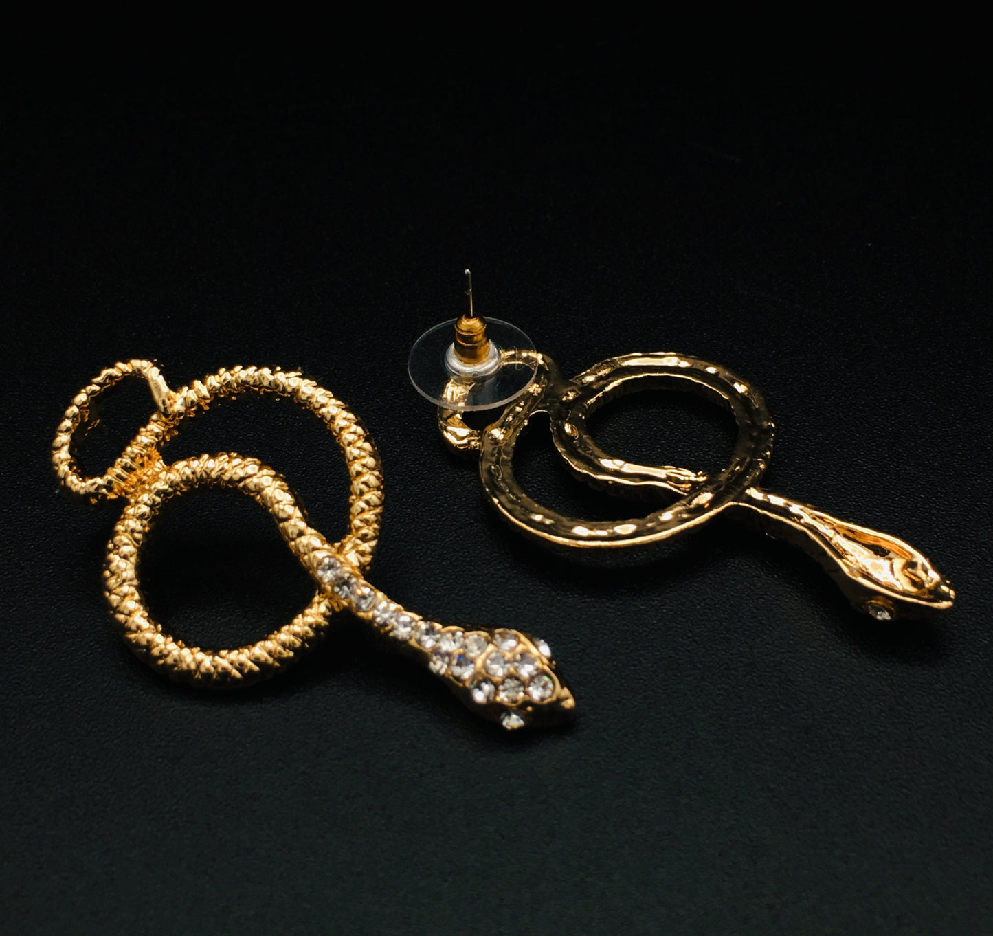 Victorian Style Gothic Gold-Toned Snake Drop Earrings - Serpentine Statement Jewelry with Crystal Diamonds | Gift for Your Best Friend