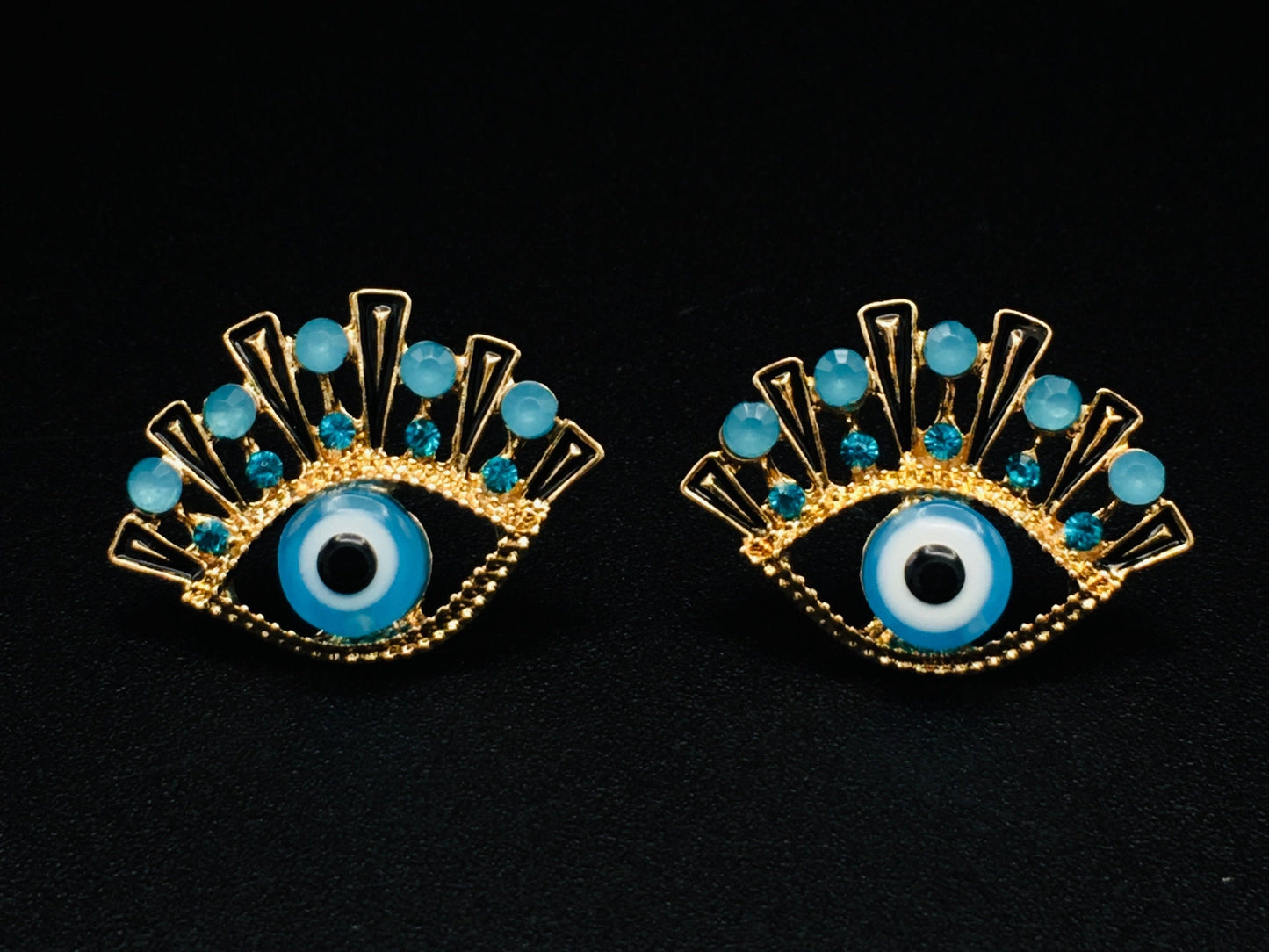 Victorian-Style Blue Evil Eye Stud Earrings | Minimalist Bohemian Jewelry