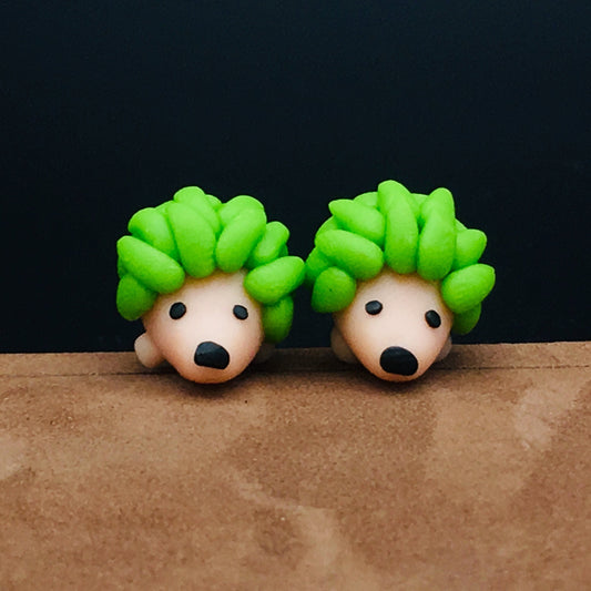 Quirky Clay Hedgehog Stud Earrings - Handcrafted Funky Animal Jewelry for Women, Boho Style Statement Pieces | Perfect Minimalist Gift