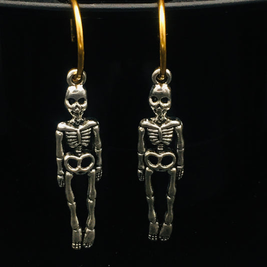 Skeleton Skull Hoop Earrings - Victorian Gothic Gold and Silver Skull Hoops | Halloween & Day of the Dead Statement Jewelry