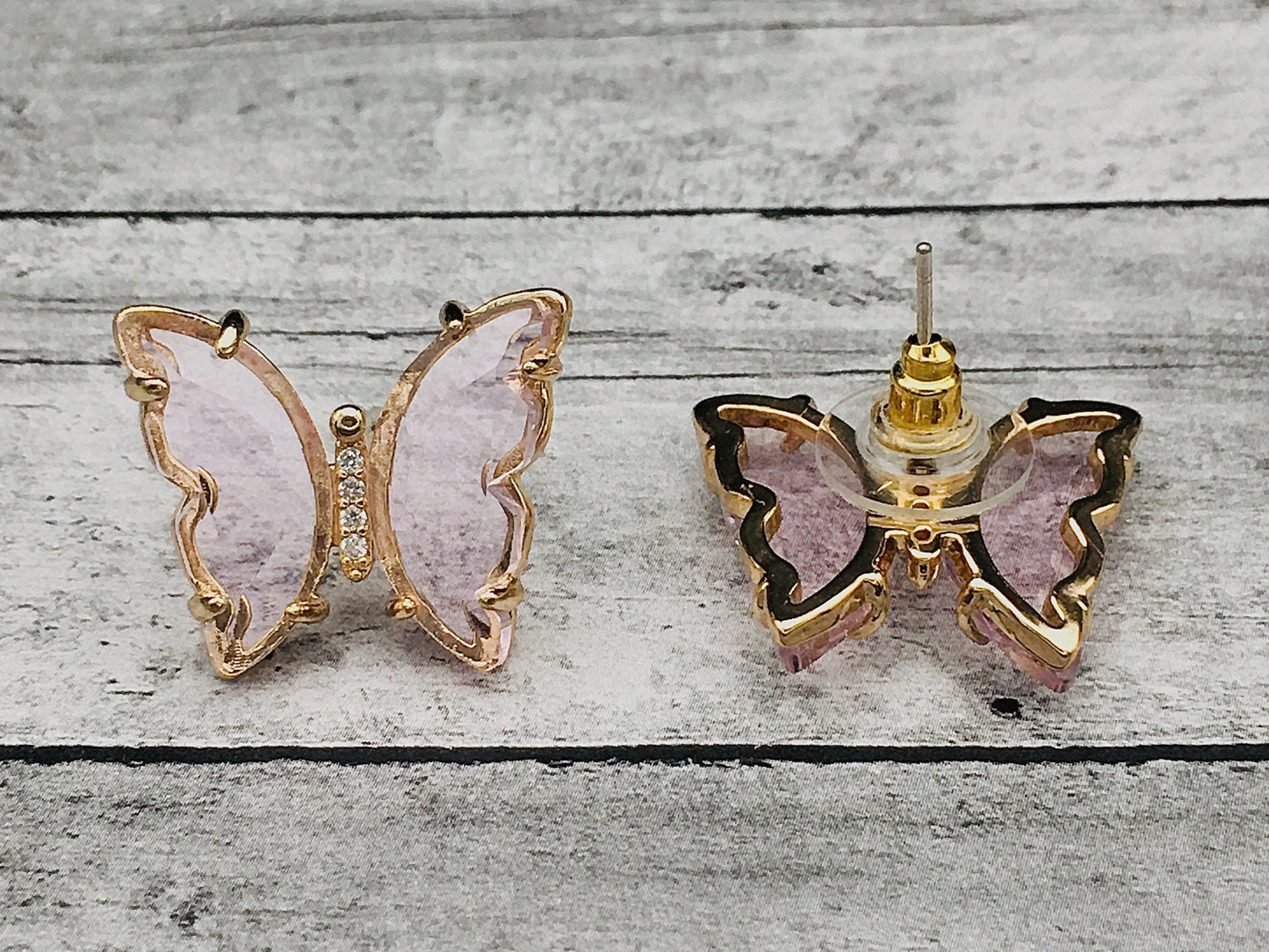 Pink Butterfly Earrings: Tourmaline-Colored Crystal Transparent Jade Butterfly Earrings, Art Deco Bohemian Minimalist Jewelry