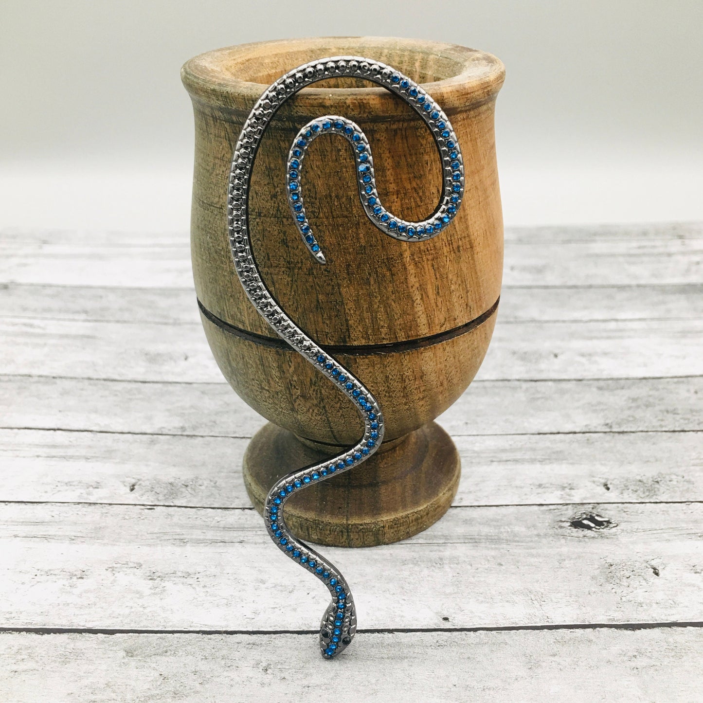 Vintage Silver and Blue Snake Ear Wrap | Bohemian Serpent Ear Cuff | Dragon Ear Wrap for Left or Right Ear | No Piercing Needed