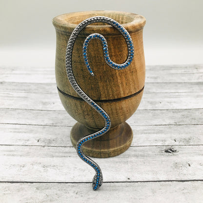 Vintage Silver and Blue Snake Ear Wrap | Bohemian Serpent Ear Cuff | Dragon Ear Wrap for Left or Right Ear | No Piercing Needed