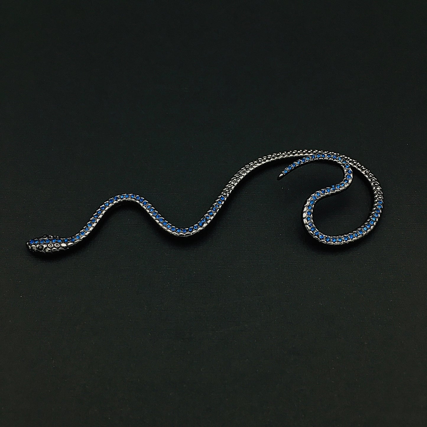 Vintage Silver and Blue Snake Ear Wrap | Bohemian Serpent Ear Cuff | Dragon Ear Wrap for Left or Right Ear | No Piercing Needed