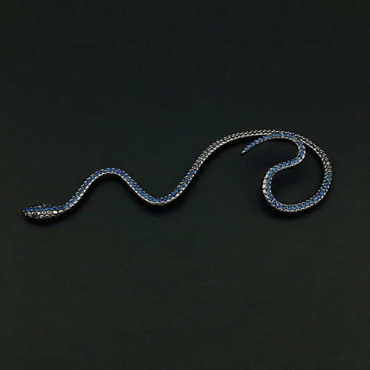 Vintage Silver and Blue Snake Ear Wrap | Bohemian Serpent Ear Cuff | Dragon Ear Wrap for Left or Right Ear | No Piercing Needed