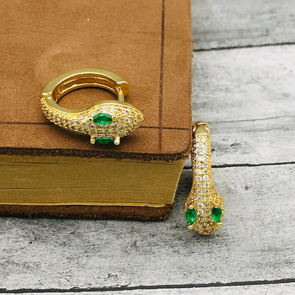 Victorian-Inspired Gothic Gold Snake Hoop Earrings with Emerald Green Eyes | Boho Chic Viper Design