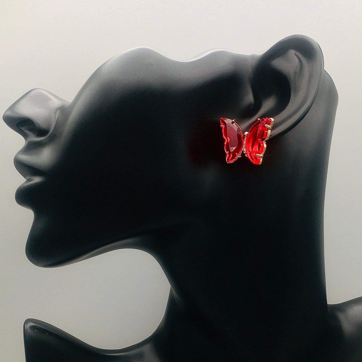 Ruby Red Bohemian Butterfly Earrings - Sparkling Art Deco Minimalist Jewelry