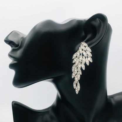 Gothic Silver Angel Wing Feather Crystal Earrings | Eagle Feather Dangle Jewelry