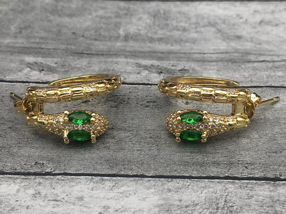 Emerald-Eyed Vintage Gold Snake Hoop Earrings | Bohemian Serpent Jewelry