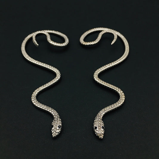 Silver Serpent Snake Ear Wrap - Bohemian Sparkling Snake Ear Cuff Statement Piece for Left or Right Ears without Piercing, Gift or Her, Him