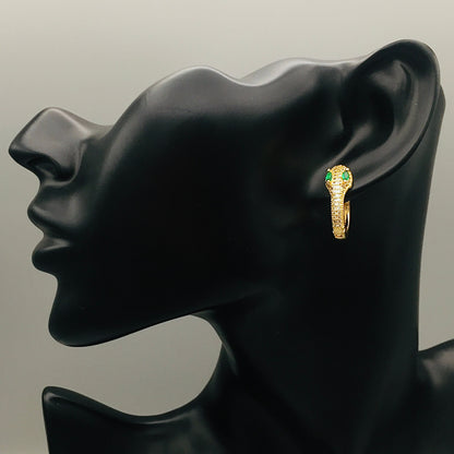 Victorian-Inspired Gothic Gold Snake Hoop Earrings with Emerald Green Eyes | Boho Chic Viper Design