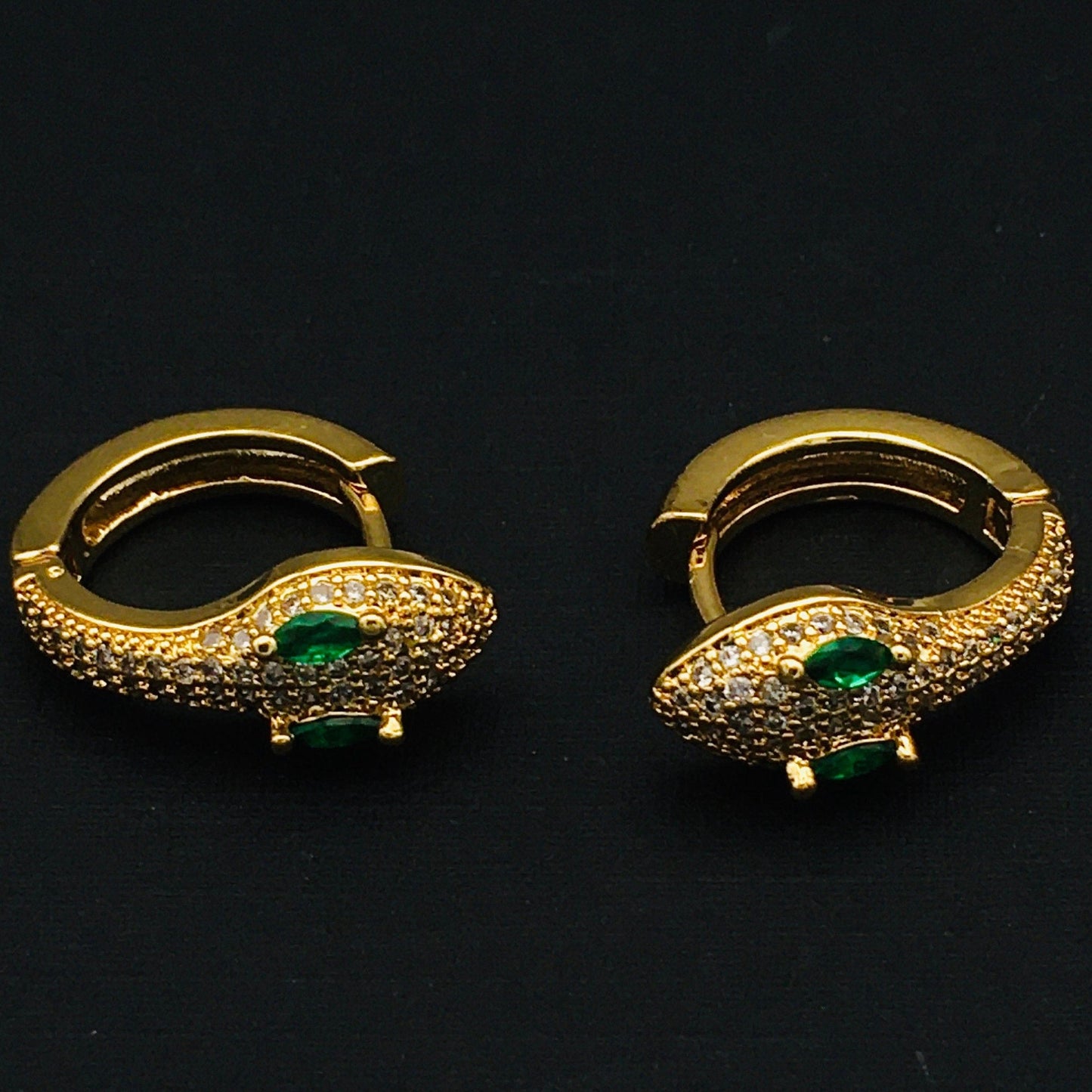 Gothic Style Gold Snake Hoop Earrings: Funky Viper Design with Emerald Green Eyes | Hippie, Boho, Victorian Jewelry