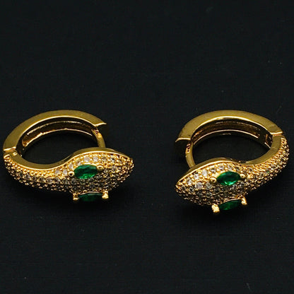 Victorian-Inspired Gothic Gold Snake Hoop Earrings with Emerald Green Eyes | Boho Chic Viper Design