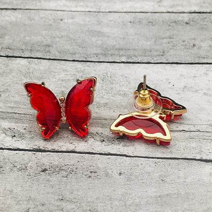 Handmade Ruby Red Butterfly Earrings – Boho Chic Art Deco Style Gift