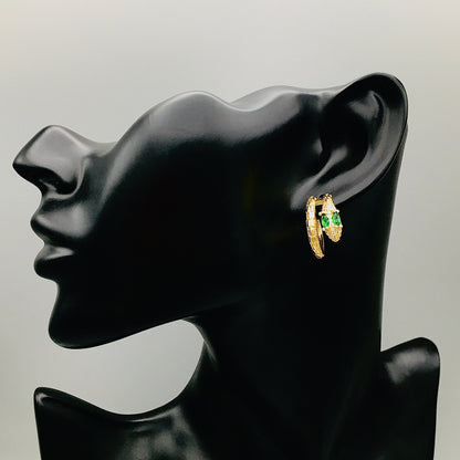Emerald-Eyed Vintage Gold Snake Hoop Earrings | Bohemian Serpent Jewelry