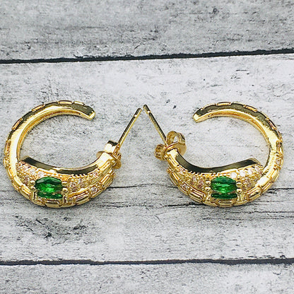 Emerald-Eyed Vintage Gold Snake Hoop Earrings | Bohemian Serpent Jewelry