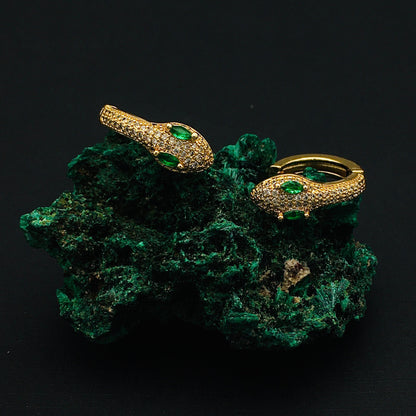 Victorian-Inspired Gothic Gold Snake Hoop Earrings with Emerald Green Eyes | Boho Chic Viper Design
