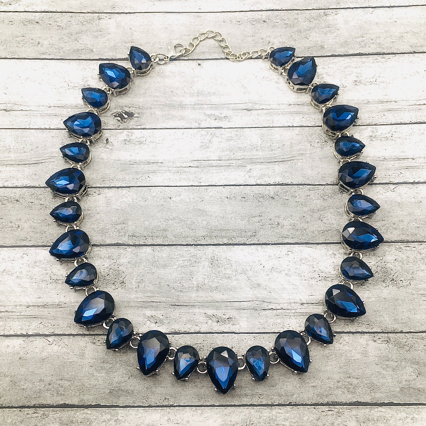 Sapphire Blue Choker Necklace / Bridal Victorian Classic Elegant Necklace with Pear Shaped Crystals / Minimalist Simple Stylish Design