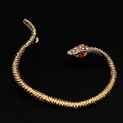 Asymmetrical Gothic Silver-Toned Snake Ear Cuff with Ruby-Eyed Serpent Head Stud | Unique Ear Wrap | Renaissance Fair Lucky Jewelry