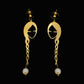 Gold-Toned Long Braid Girl Pearl Dangle Earrings
