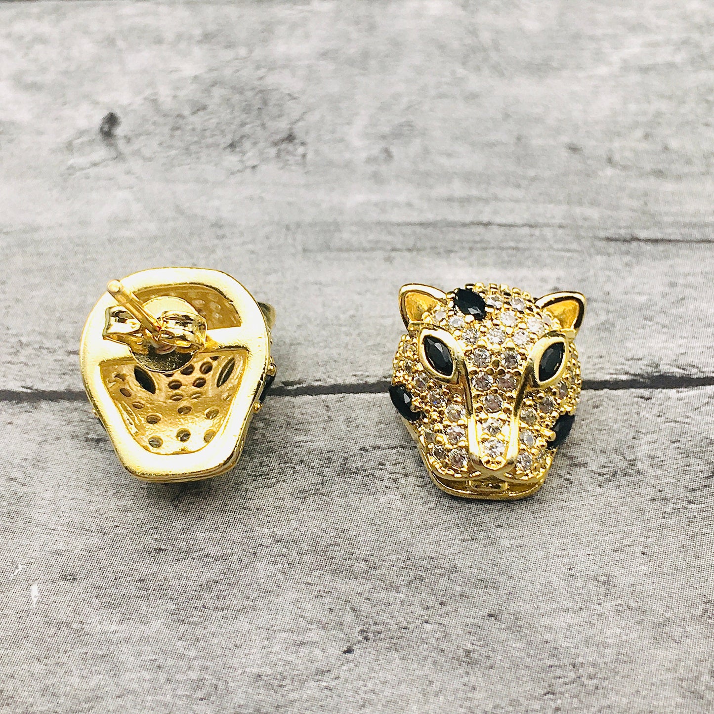 Golden Panther Stud Earrings | Animal Jewelry with Diamonds | Boho Hippie, Nature Lovers, Minimalist Style