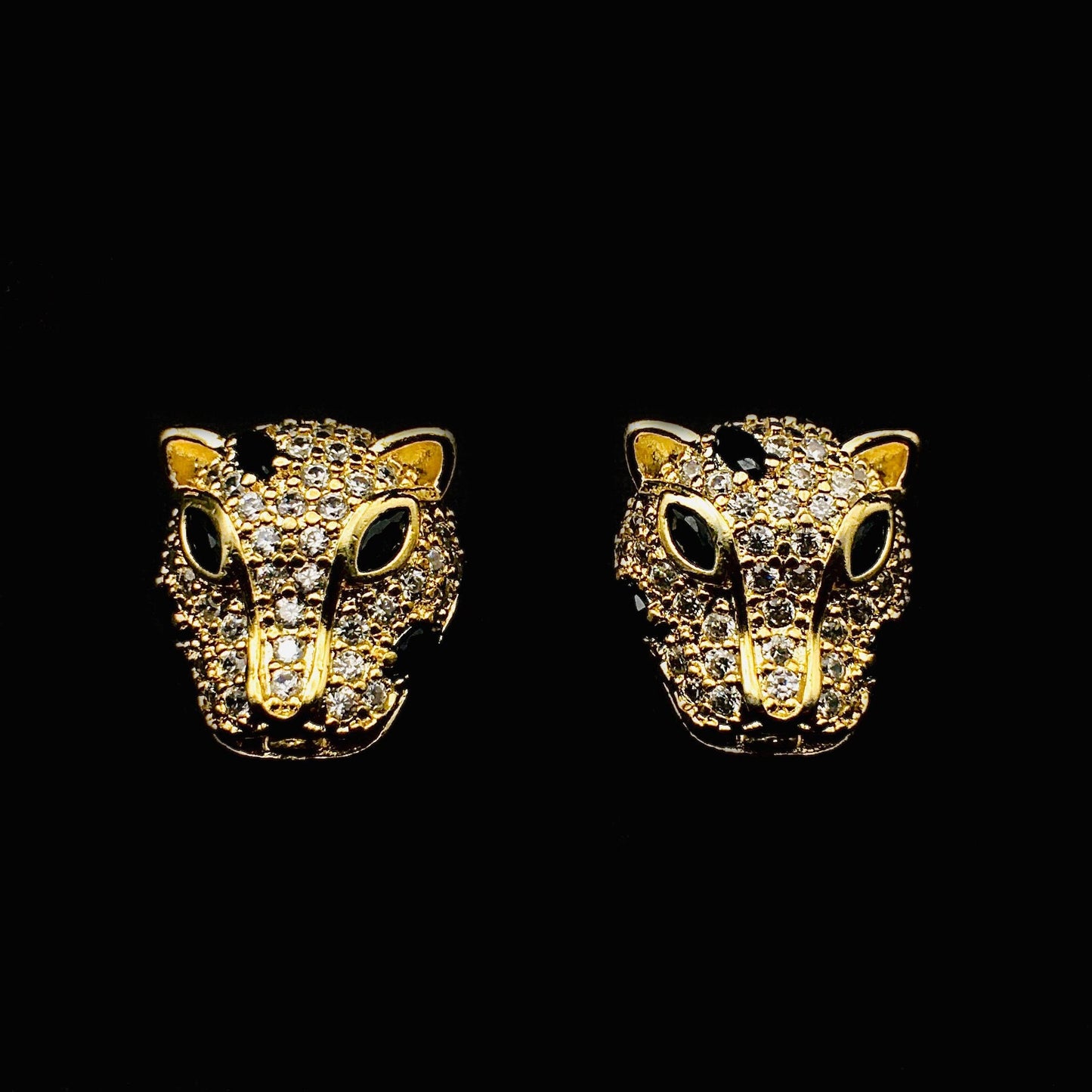 Golden Panther Stud Earrings | Animal Jewelry with Diamonds | Boho Hippie, Nature Lovers, Minimalist Style