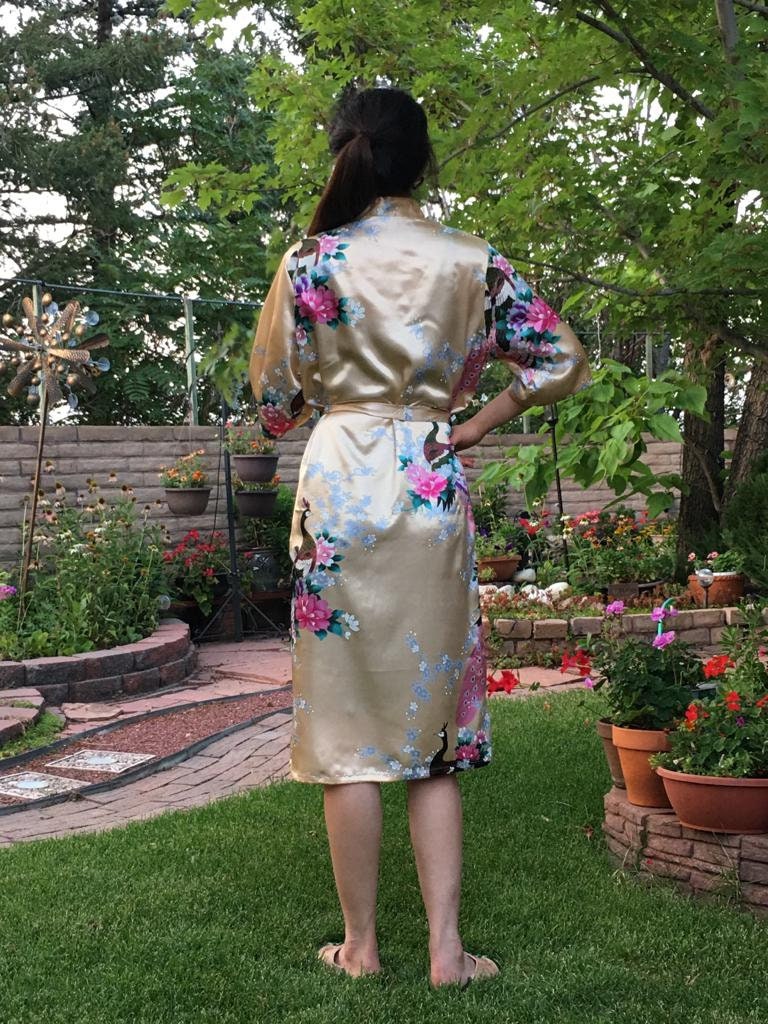 Kimono Robe - Wedding Bridal Floral Robe with Peacock & Flower Blossoms Long Nightgown Dress | Gift for Bride, Anniversary, Bridesmaid, Wife