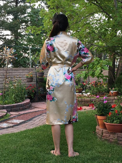 Peacock & Flower Blossoms Kimono Robe