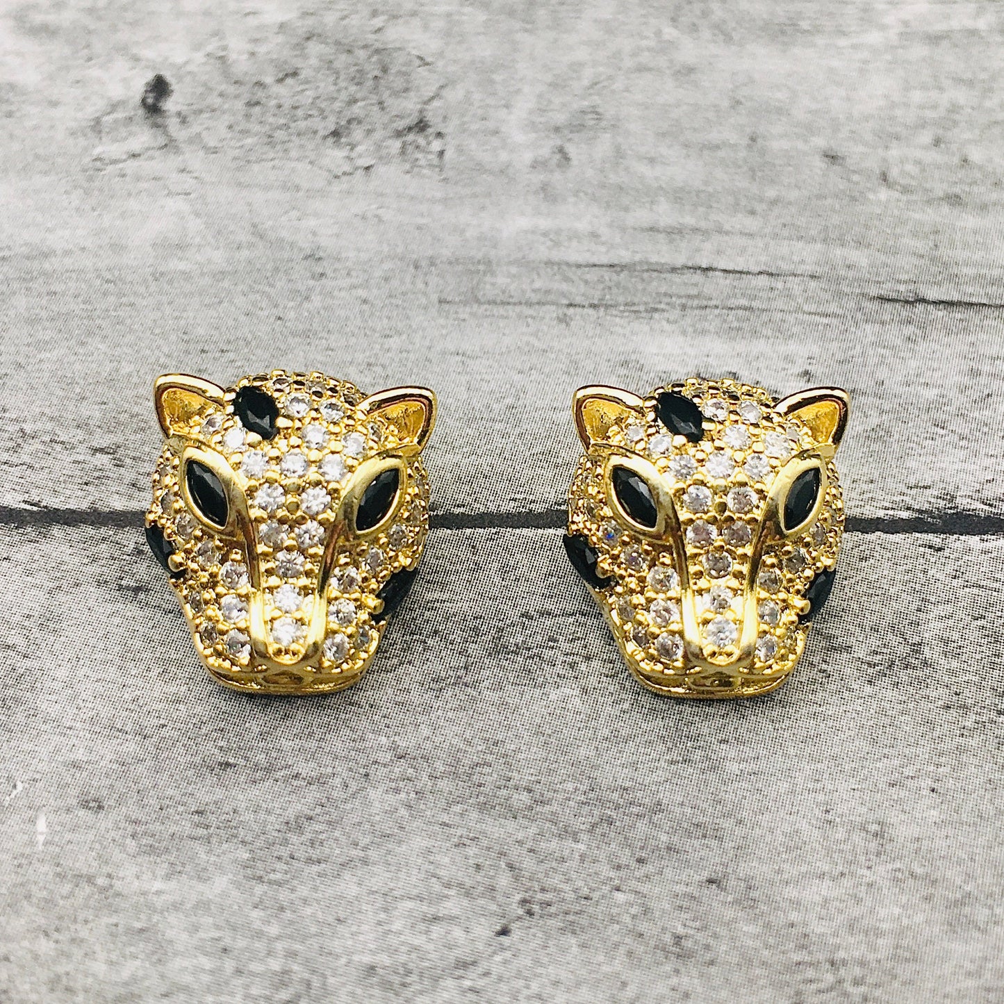 Golden Panther Stud Earrings | Animal Jewelry with Diamonds | Boho Hippie, Nature Lovers, Minimalist Style