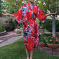 Japanese Peacock Long Kimono Cardigan Robe with Pockets | Elegant Loungewear