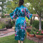 Silk Satin Long Tropical Peacock Pattern Kimono Robe with Pockets
