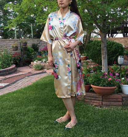 Peacock & Flower Blossoms Kimono Robe