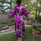 Silk Satin Long Tropical Peacock Pattern Kimono Robe with Pockets