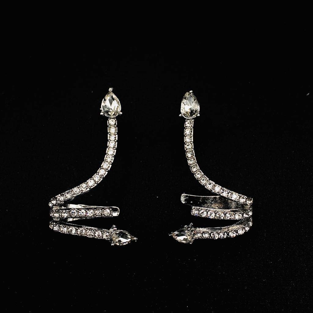 Silver Diamond Snake Ear Cuff | Punk Rock Vintage Serpent Clip Earring