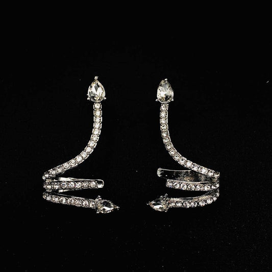 Silver Diamond Snake Ear Cuff | Punk Rock Vintage Serpent Clip Earring