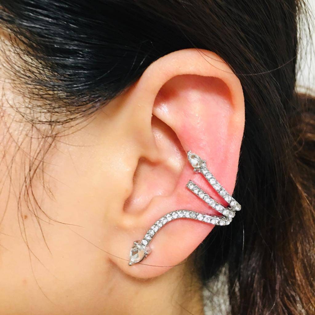 Silver Diamond Snake Ear Cuff | Punk Rock Vintage Serpent Clip Earring