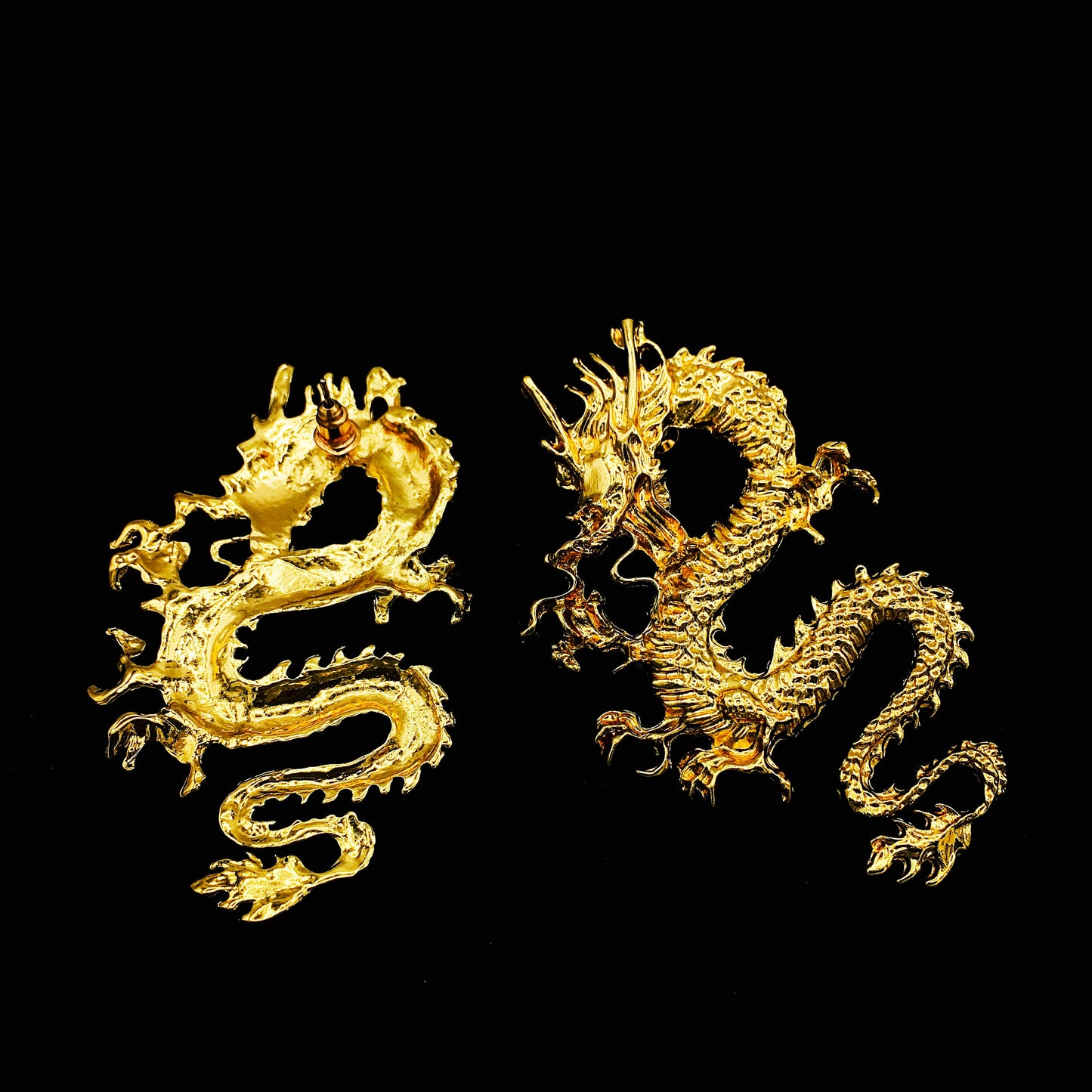 Golden Gothic Lucky Dragon Dangle Earrings - Funky Basilisk Statement Jewelry, Cool Fantasy Fun | Perfect Gift for Friends, Party Accessory