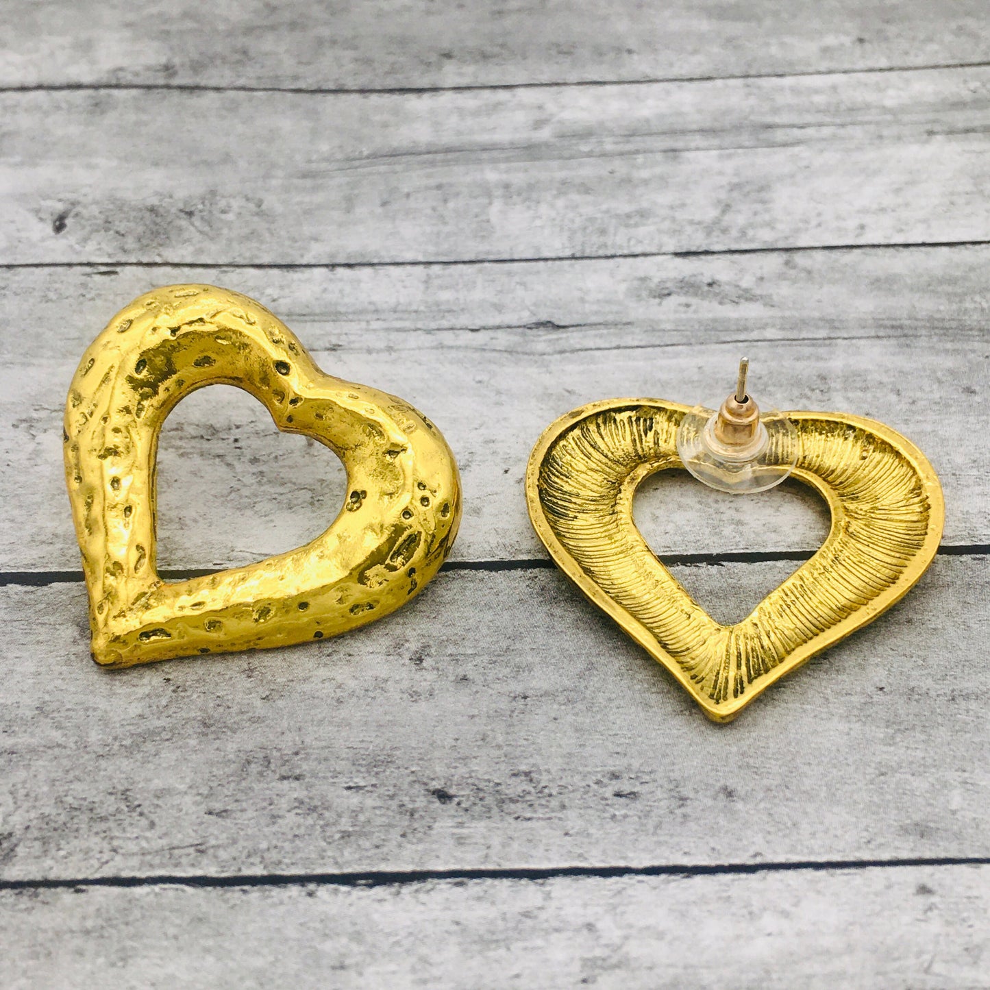 Gold Heart Stud Earrings - Bohemian Statement Jewelry