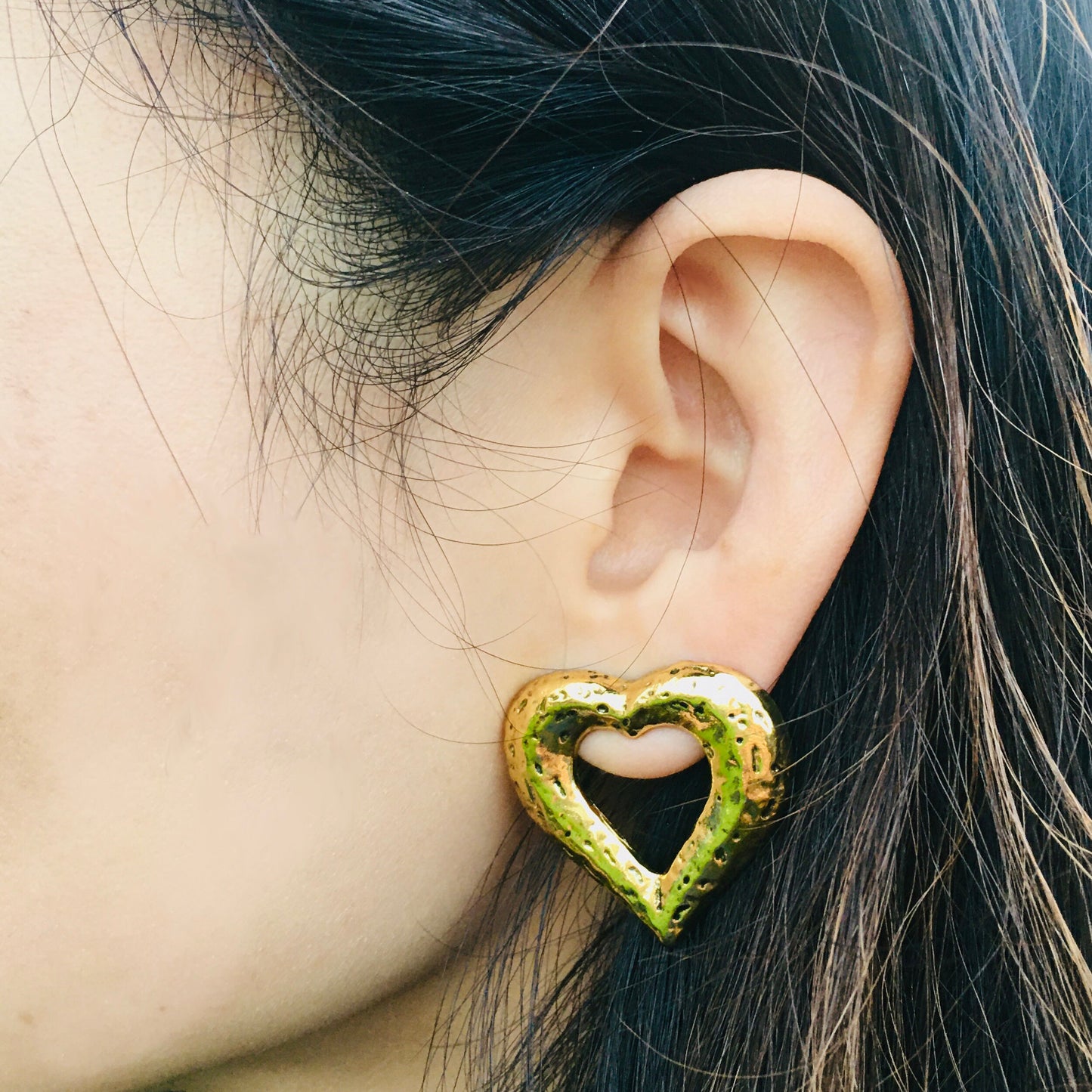 Gold Heart Stud Earrings - Bohemian Statement Jewelry