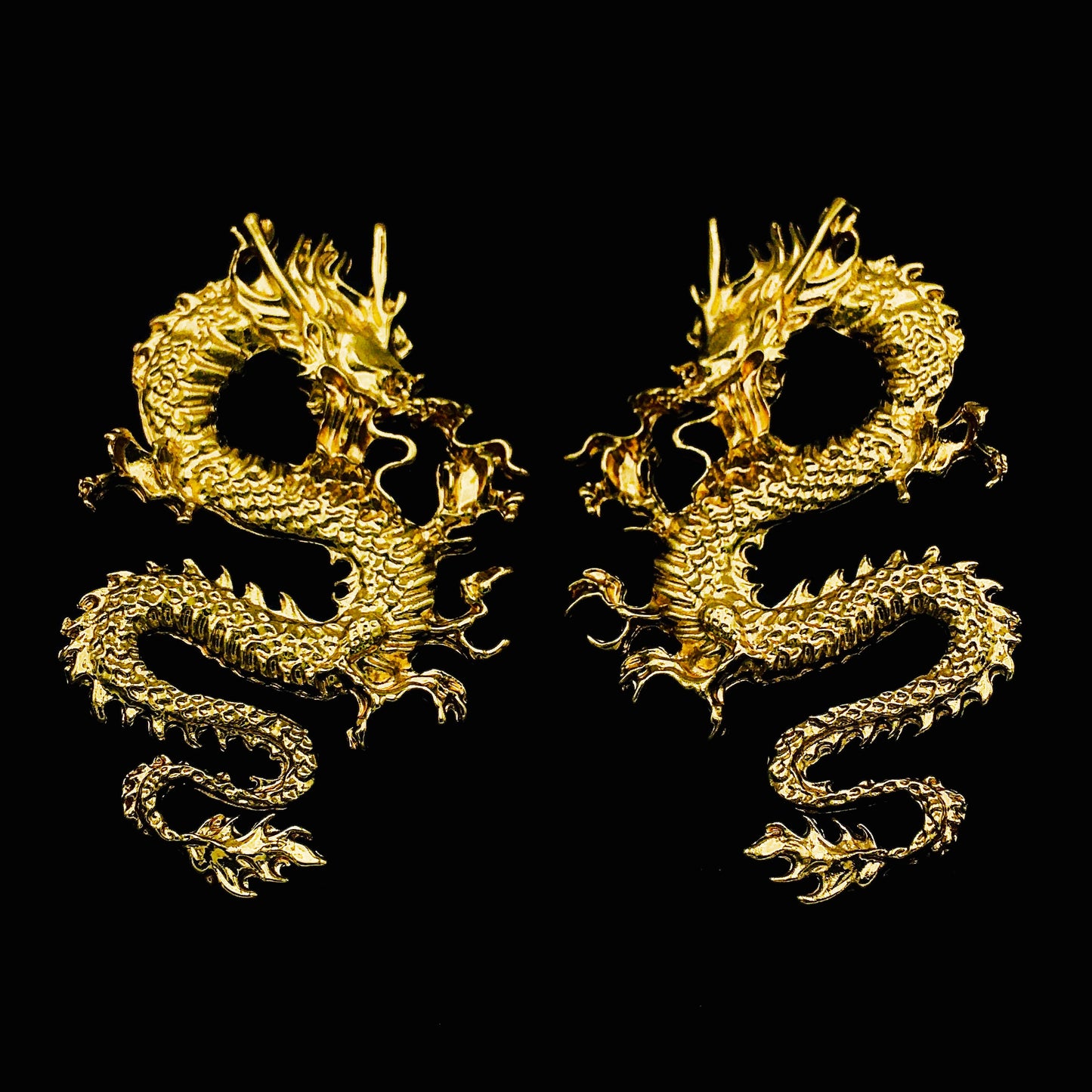 Golden Gothic Lucky Dragon Dangle Earrings - Funky Basilisk Statement Jewelry, Cool Fantasy Fun | Perfect Gift for Friends, Party Accessory