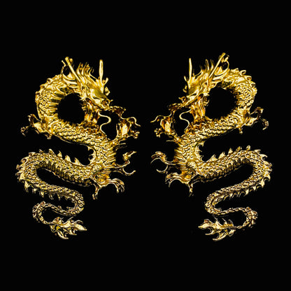 Golden Gothic Lucky Dragon Dangle Earrings - Funky Basilisk Statement Jewelry