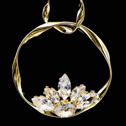 Golden Crystal Floral Hoop Earrings | Elegant Wildflower Dangles with Large Crystal Clusters