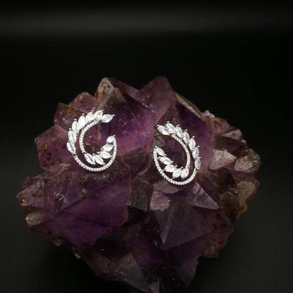 Ruby Red Crystal Floral Hoop Earrings- Natural Wild Flower Leaf Jewelry