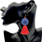 Lucky Red and Blue Tassel Earrings | Good Fortune Dangling Earrings with Prosperity and Protective Asian Knot Design