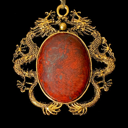 Vintage Gold Dragon Bloodstone Pendant Necklace