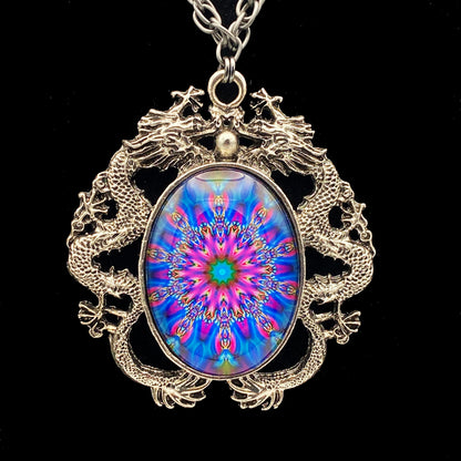 Silver Double Dragon Pendant Necklace – Gothic Fantasy Statement Jewelry