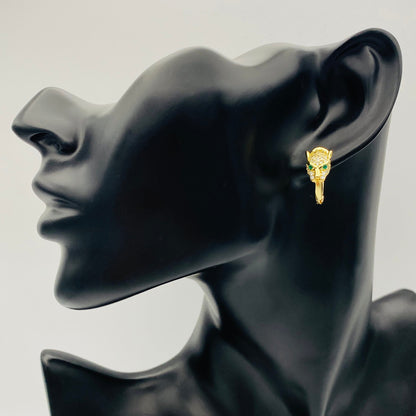 Gold Jaguar Hoop Earrings with Emerald Eyes
