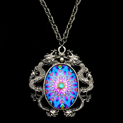 Silver Double Dragon Pendant Necklace – Gothic Fantasy Statement Jewelry
